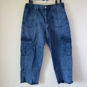 We The Free People Platon Utility Cargo Jeans Sz L Blue Denim Military Utility